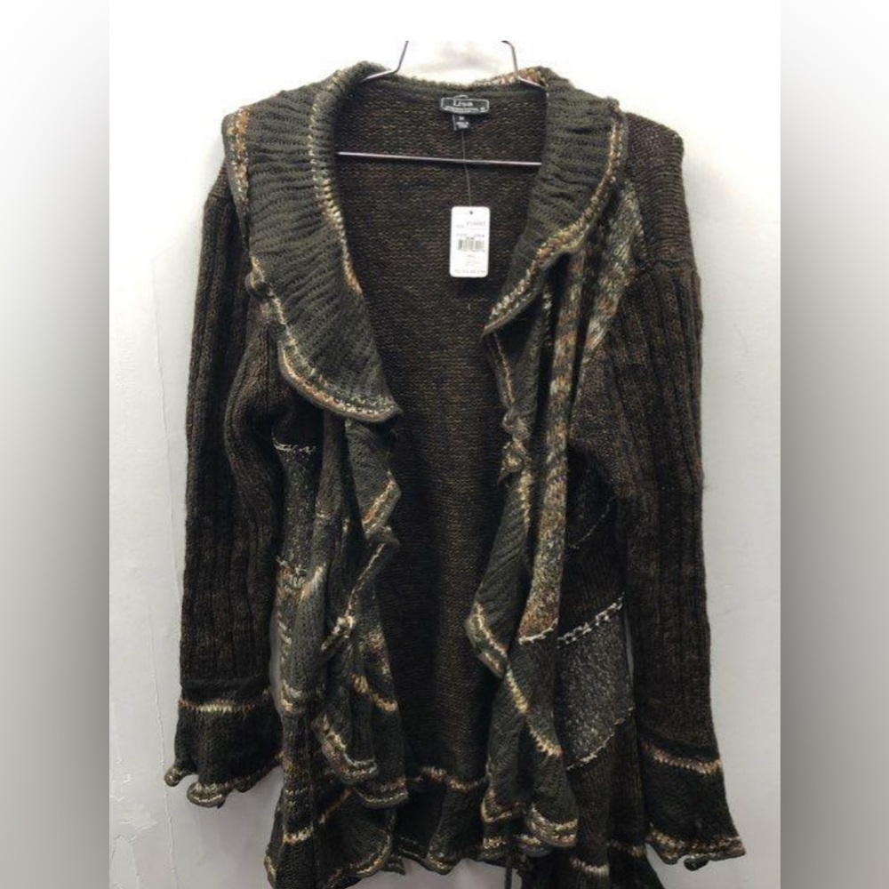NWT Lisa International Fairy Grunge Ruffle wool cardigan sweater size M